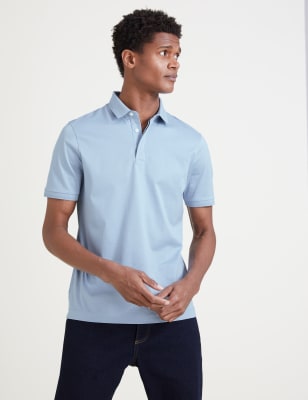 

Mens Autograph Slim Fit Premium Cotton Polo Shirt - Light Blue, Light Blue