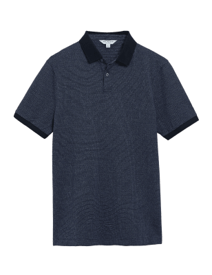

Mens Autograph Slim Fit Pure Cotton Textured Polo Shirt - Blue Mix, Blue Mix
