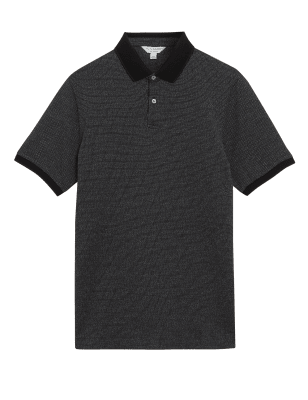 

Mens Autograph Slim Fit Pure Cotton Textured Polo Shirt - Black Mix, Black Mix