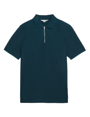 

Mens Autograph Pure Cotton Half Zip Polo Shirt - Dark Teal, Dark Teal