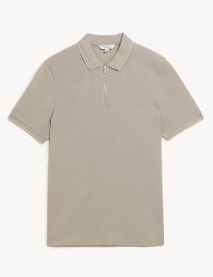 

Mens Autograph Pure Cotton Half Zip Polo Shirt - Natural Mix, Natural Mix