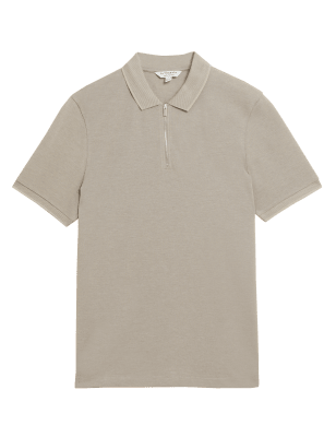 

Mens Autograph Pure Cotton Half Zip Polo Shirt - Natural Mix, Natural Mix