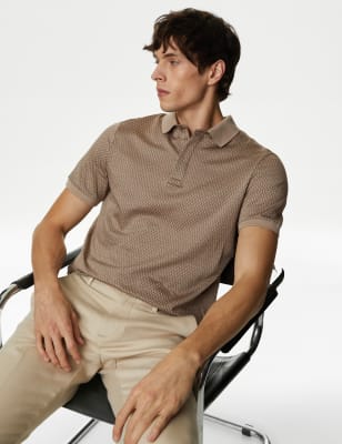 

Mens Autograph Premium Cotton Jacquard Polo Shirt - Natural Mix, Natural Mix