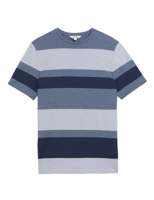 

Mens Autograph Cotton Striped T-Shirt - Medium Blue, Medium Blue