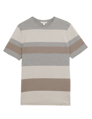 

Mens Autograph Gestreiftes T-Shirt aus Baumwolle - Light Brown, Light Brown