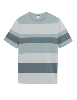 

Mens Autograph Slim Fit Cotton Striped T-Shirt - Smokey Green, Smokey Green