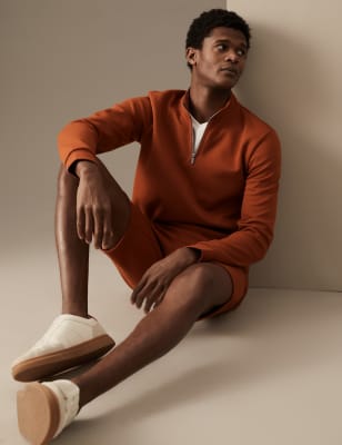 

Mens Autograph Sweatshirt aus Baumwollmischgewebe mit halbem Reißverschluss - Copper Tan, Copper Tan