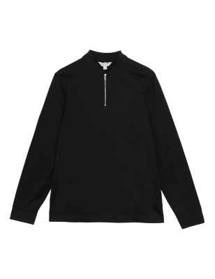 

Mens Autograph Premium Cotton Long Sleeve Polo Shirt - Black, Black