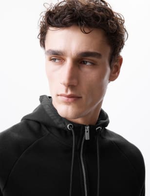 Autograph Men's Cotton Blend Half Zip Hoodie - SREG - Black, Black,Dark Navy