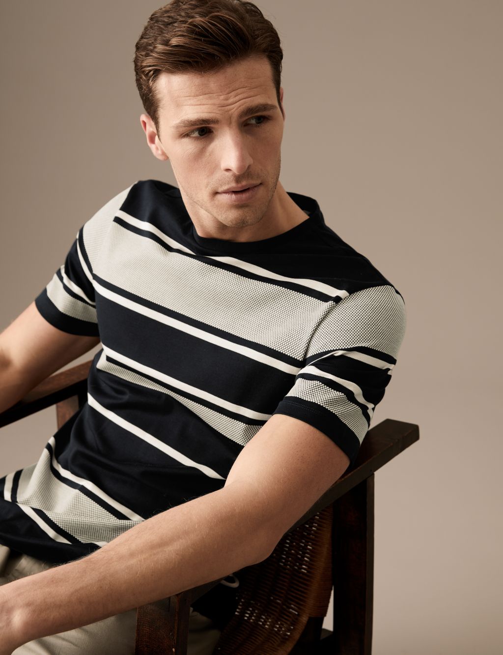 Pure Cotton Striped Textured T-Shirt image 1