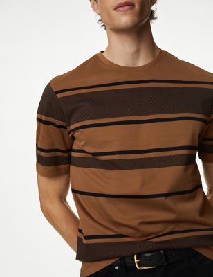 

Mens Autograph Pure Cotton Striped Textured T-Shirt - Chestnut, Chestnut