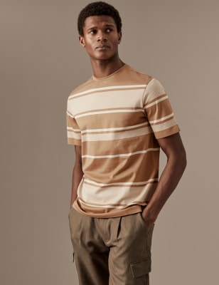 

Mens Autograph Pure Cotton Striped Textured T-Shirt - Soft Bronze, Soft Bronze