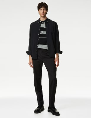 

Mens Autograph Pure Cotton Striped Textured T-Shirt - Black Mix, Black Mix