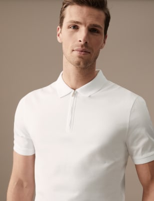 

Mens Autograph Poloshirt aus reiner Supima®-Baumwolle mit Reißverschluss - White, White