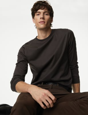 

Mens Autograph Langarm-T-Shirt aus reiner Supima®-Baumwolle - Dark Brown, Dark Brown