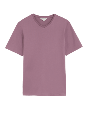 

Mens Autograph T-Shirt aus reiner Supima®-Baumwolle mit V-Ausschnitt - Dusted Plum, Dusted Plum