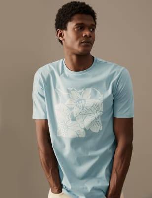 

Mens Autograph Slim Fit Premium Cotton Graphic T-Shirt - Duck Egg, Duck Egg