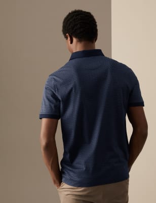 Men's Supima Cotton Lycra Printed Light Blue Polo