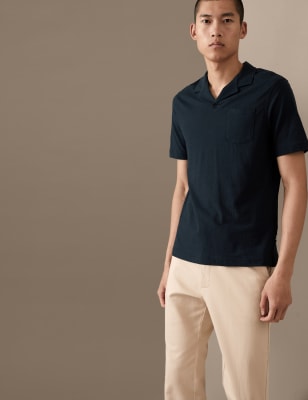 

Mens Autograph Linen Blend Revere Polo Shirt - Dark Navy, Dark Navy