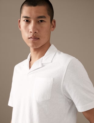 

Mens Autograph Linen Blend Revere Polo Shirt - White, White