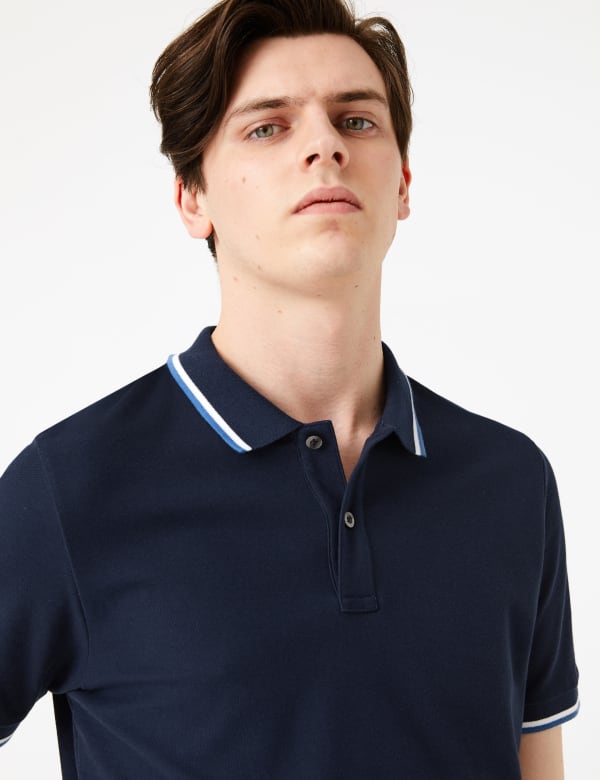 Pure Cotton Wide Tipped Polo Shirt