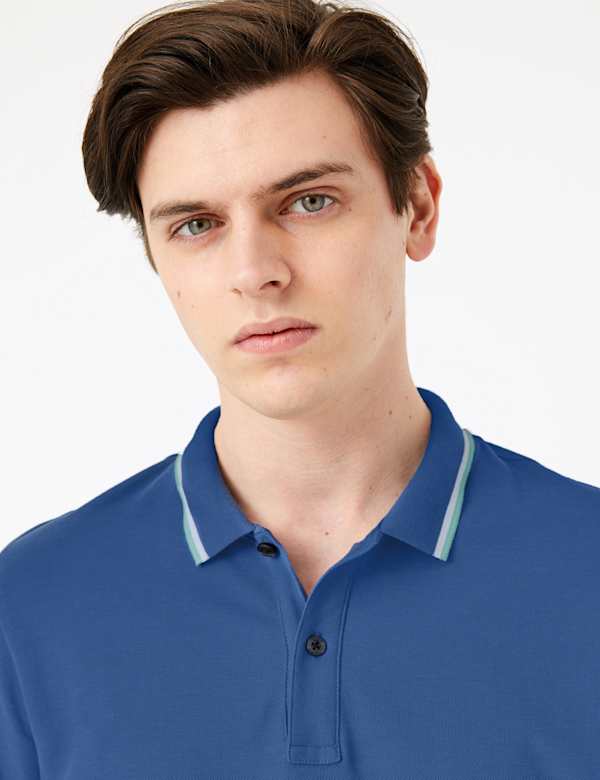 Pure Cotton Wide Tipped Polo Shirt
