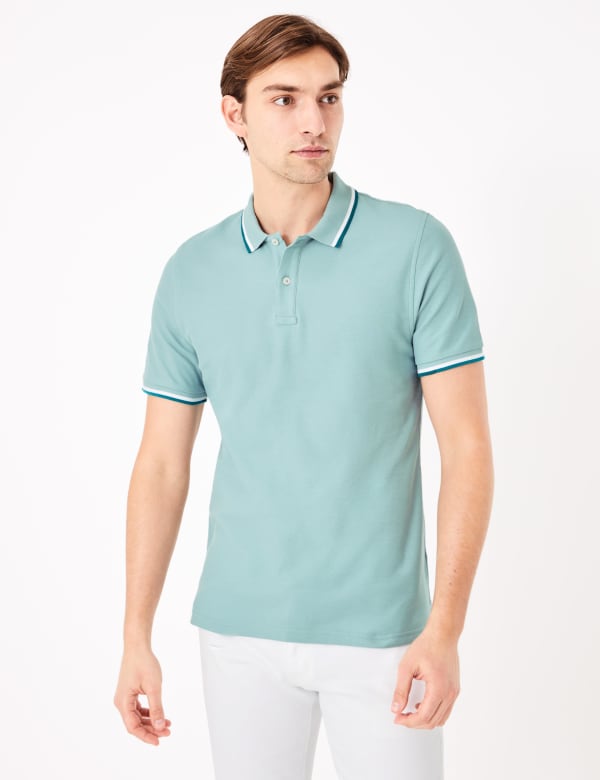 Pure Cotton Wide Tipped Polo Shirt