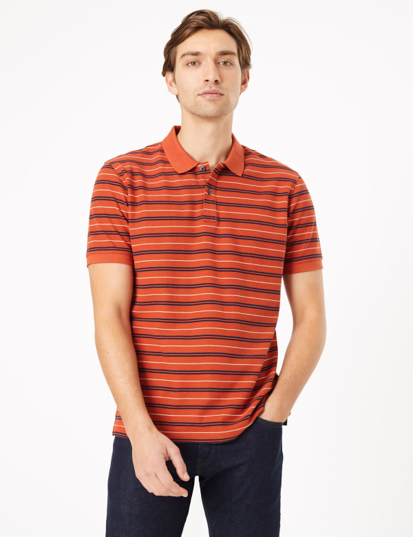 Pure Cotton Double Stripe Polo Shirt