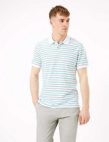 Pure Cotton Double Stripe Polo Shirt