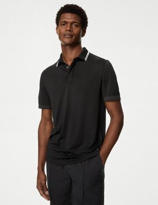 Autograph Men's Quick Dry Polo Shirt - SREG - Black, Black,Grey Marl