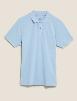 

Mens M&S Collection Slim Fit Pure Cotton Pique Polo Shirt - Light Wedgewood, Light Wedgewood