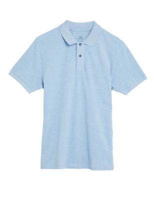 

Mens M&S Collection Slim Fit Pure Cotton Pique Polo Shirt - Light Wedgewood, Light Wedgewood