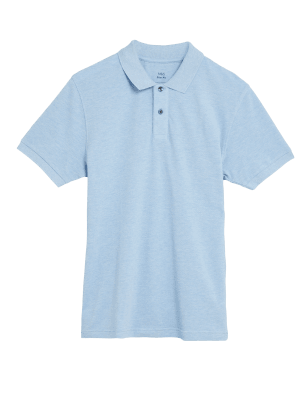 

Mens M&S Collection Slim Fit Pure Cotton Pique Polo Shirt - Light Wedgewood, Light Wedgewood