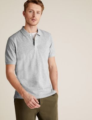 

Mens M&S Collection Slim Fit Pure Cotton Pique Polo Shirt - Grey, Grey