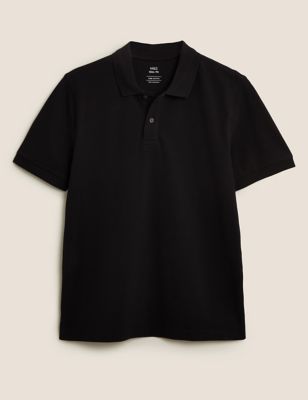 

Mens M&S Collection Slim Fit Pure Cotton Pique Polo Shirt - Black, Black