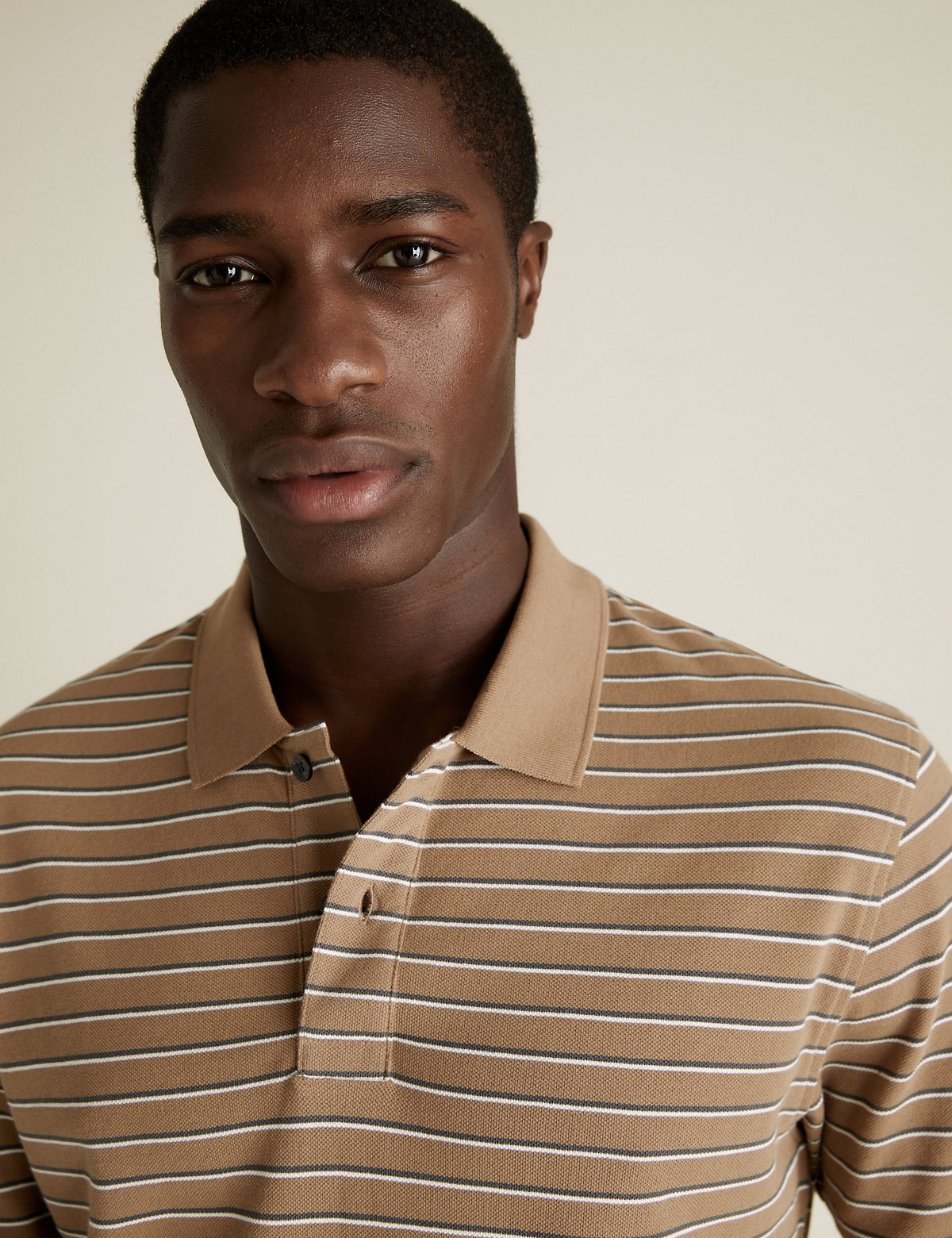 Pure Cotton Pique Striped Polo Shirt.