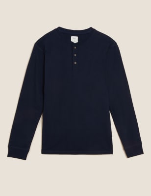 

Mens M&S Collection Brushed Cotton Henley Long Sleeve T-Shirt - Dark Navy, Dark Navy