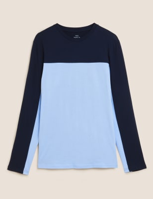 

Mens M&S Collection Pure Cotton Colour Block Long Sleeve T-Shirt - Dark Navy, Dark Navy
