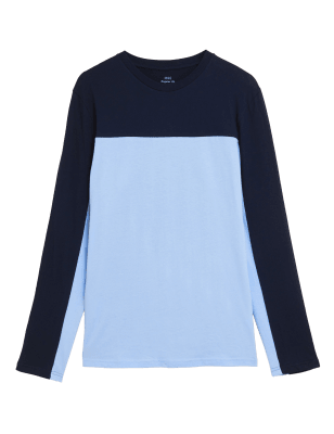 

Mens M&S Collection Langarm-T-Shirt aus reiner Baumwolle mit Blockfarben - Dark Navy, Dark Navy