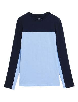 M&S Mens Pure Cotton Colour Block Long Sleeve T-Shirt