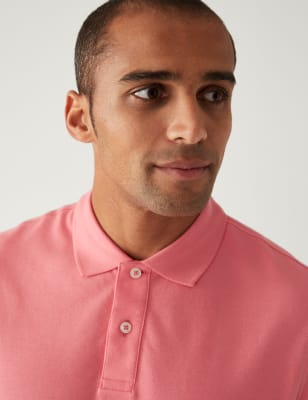 

Mens M&S Collection Pure Cotton Pique Polo Shirt - Bright Pink, Bright Pink