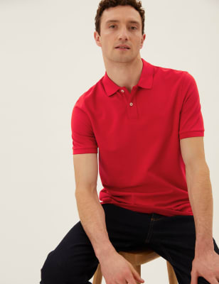 

Mens M&S Collection Pure Cotton Pique Polo Shirt - Red, Red