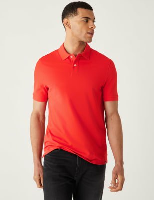 

Mens M&S Collection Pure Cotton Pique Polo Shirt - Bright Red, Bright Red