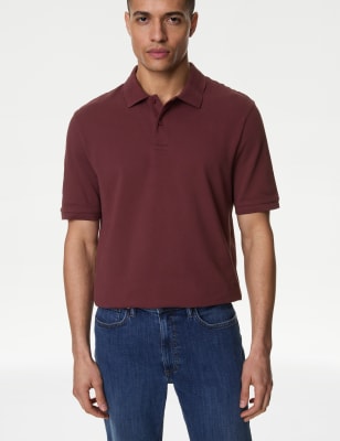 

Mens M&S Collection Pure Cotton Pique Polo Shirt - Wine, Wine