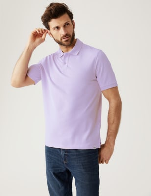 

Mens M&S Collection Pure Cotton Pique Polo Shirt - Soft Lilac, Soft Lilac