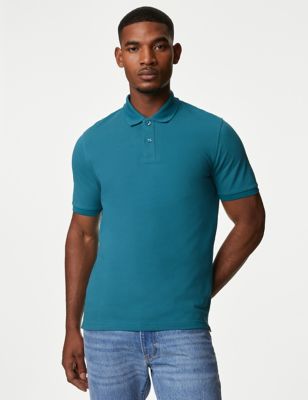 

Mens M&S Collection Pure Cotton Pique Polo Shirt - Medium Turquoise, Medium Turquoise