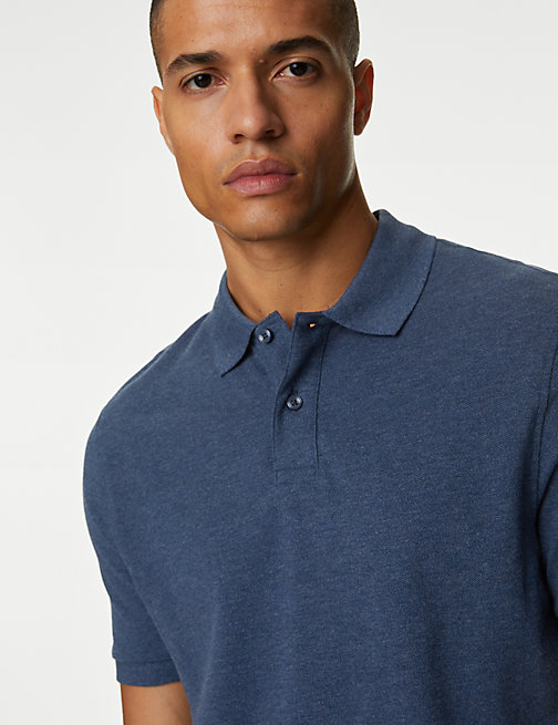 Marks And Spencer Mens M&S Collection Pure Cotton Pique Polo Shirt - Denim