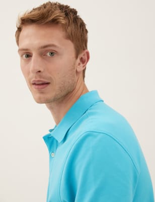 

Mens M&S Collection Pure Cotton Pique Polo Shirt - Light Aqua, Light Aqua