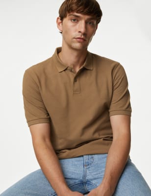 

Mens M&S Collection Pure Cotton Pique Polo Shirt - Light Brown, Light Brown