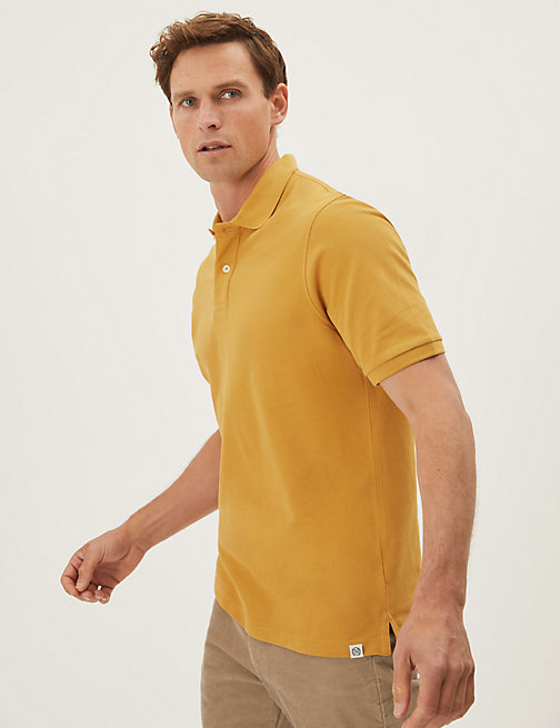 Marks And Spencer Mens M&S Collection Pure Cotton Pique Polo Shirt - Dark Yellow